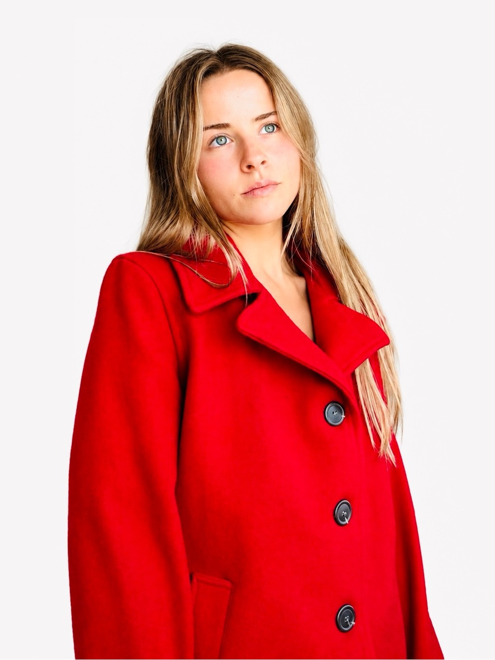 GAP Red Single-Breasted Pea Coat with Notched Collar